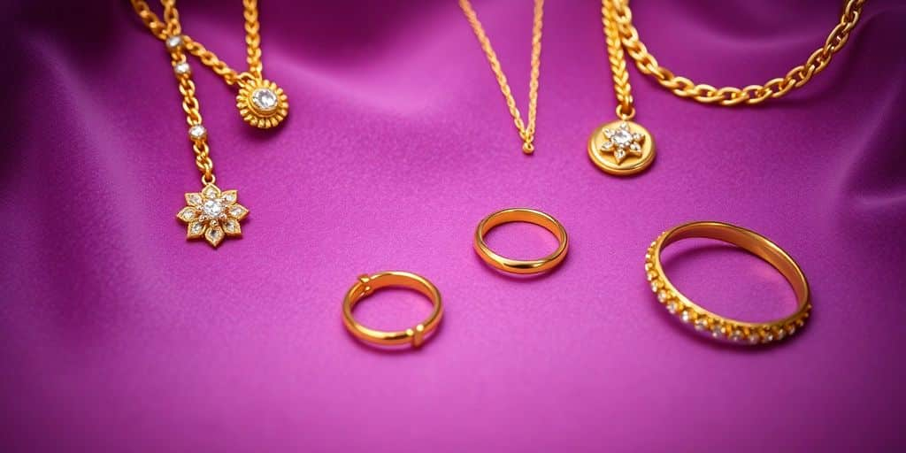 Bijoux en or élégants sur fond en velours.