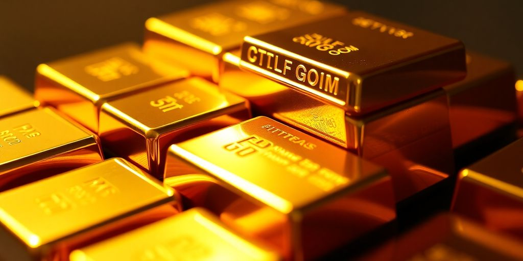 Des barres d'or empilées brillantes.