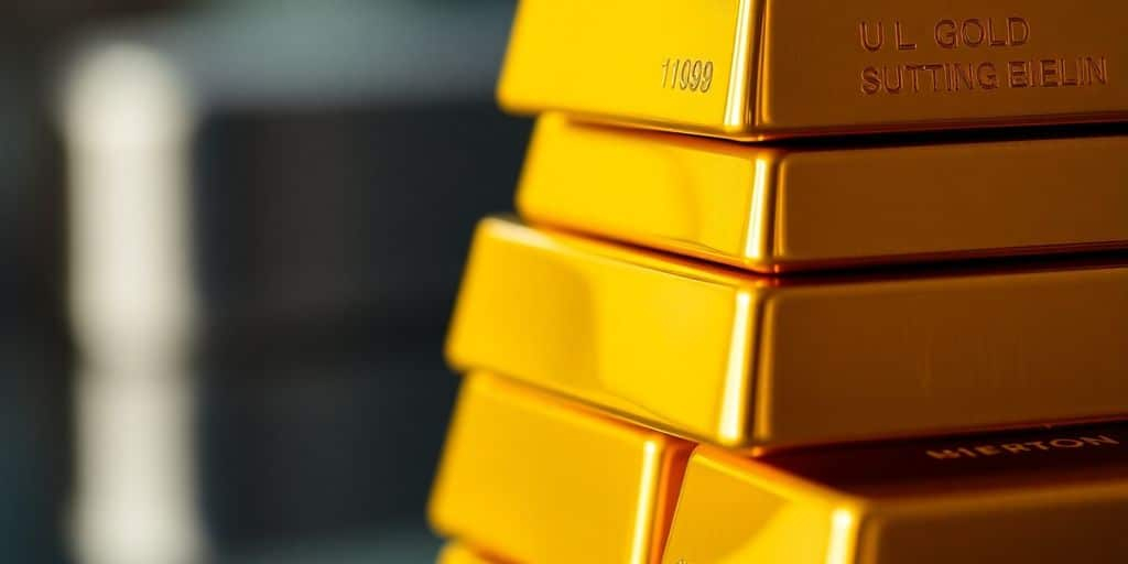Lingots d'or empilés sur un fond flou.