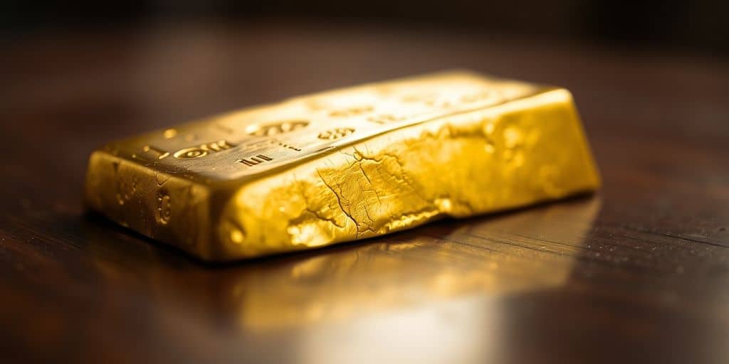 Lingot d'or sur une table en bois.