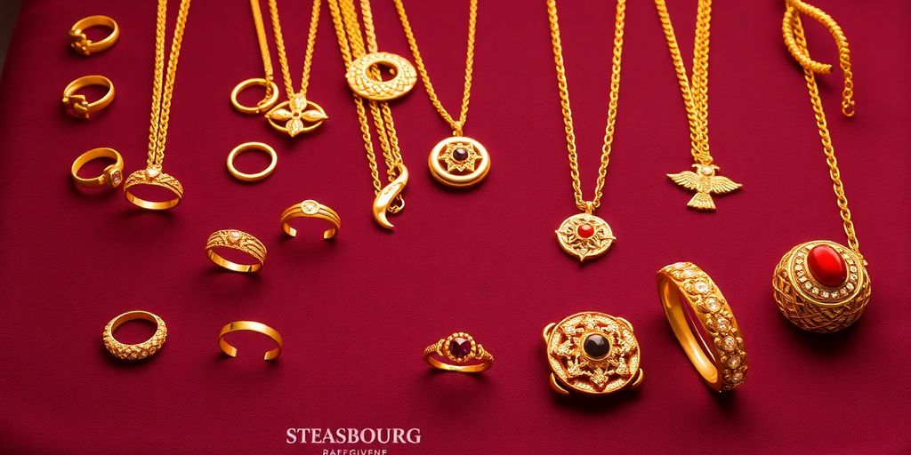Bijoux en or brillants sur un fond en velours.
