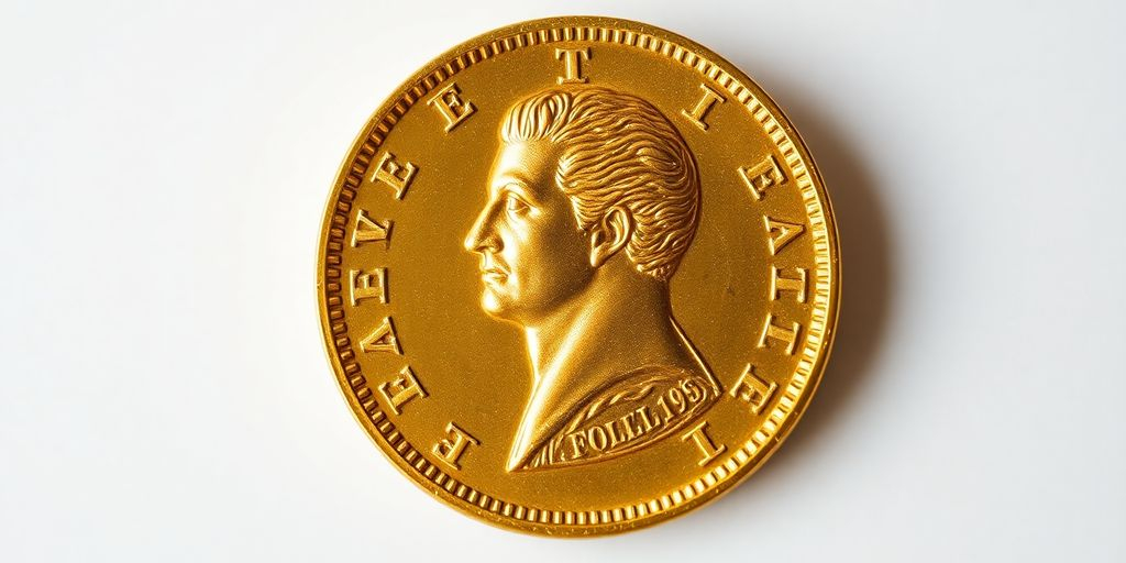 Pièce en or Napoléon Ier sur fond neutre.