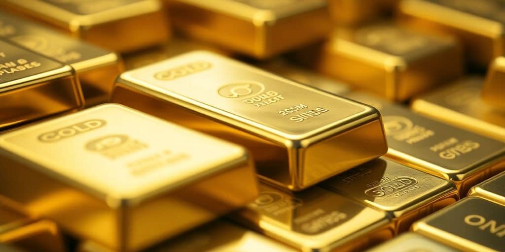 Des lingots d'or empilés brillants et réfléchissants.