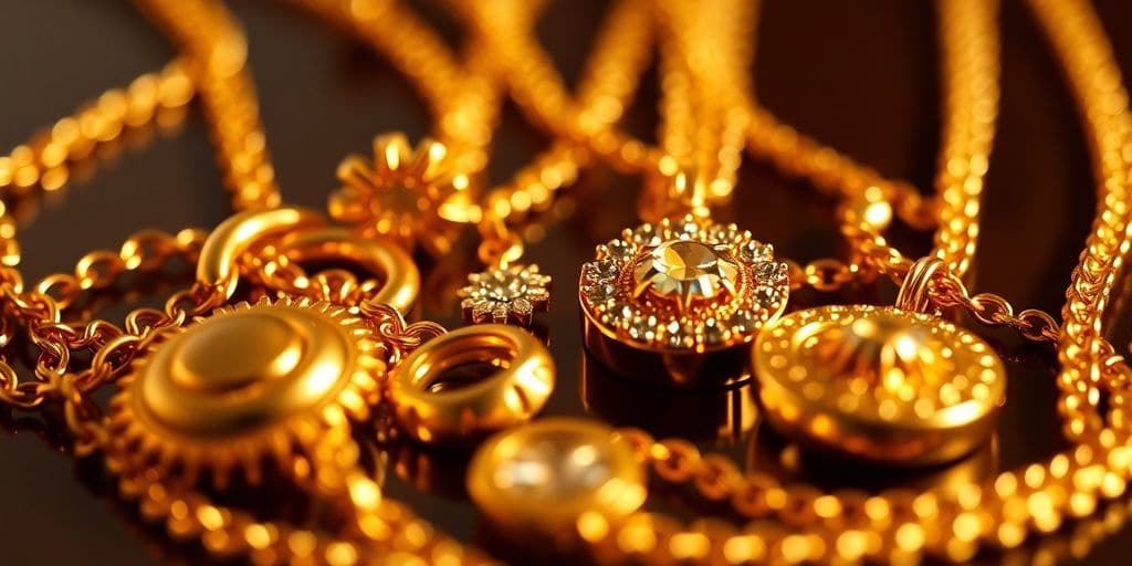 Bijoux en or brillants sur fond flou.