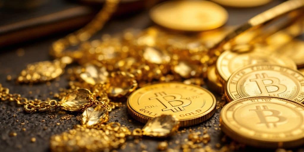 Pièces d'or brillantes sur une surface texturée.