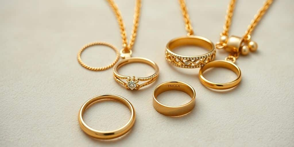 Bijoux en or sur un fond en velours.