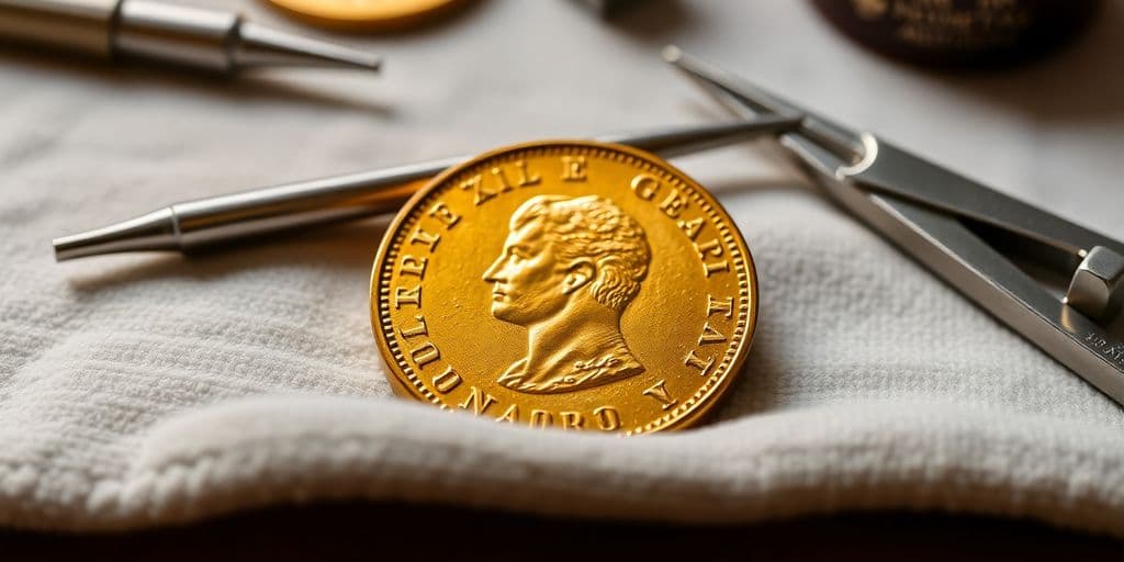 Monnaie en or Napoléon sur un tissu en velours