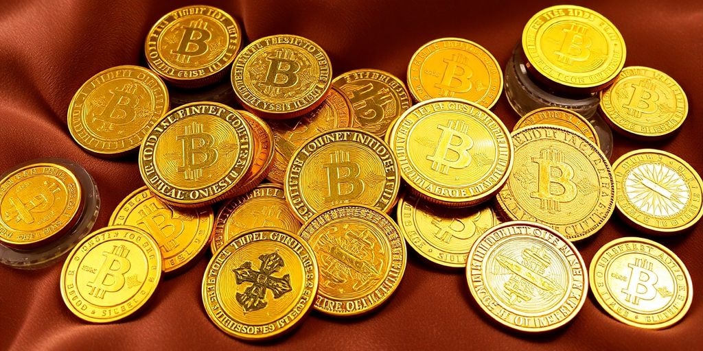 Pièces d'or brillantes sur un tissu en velours.
