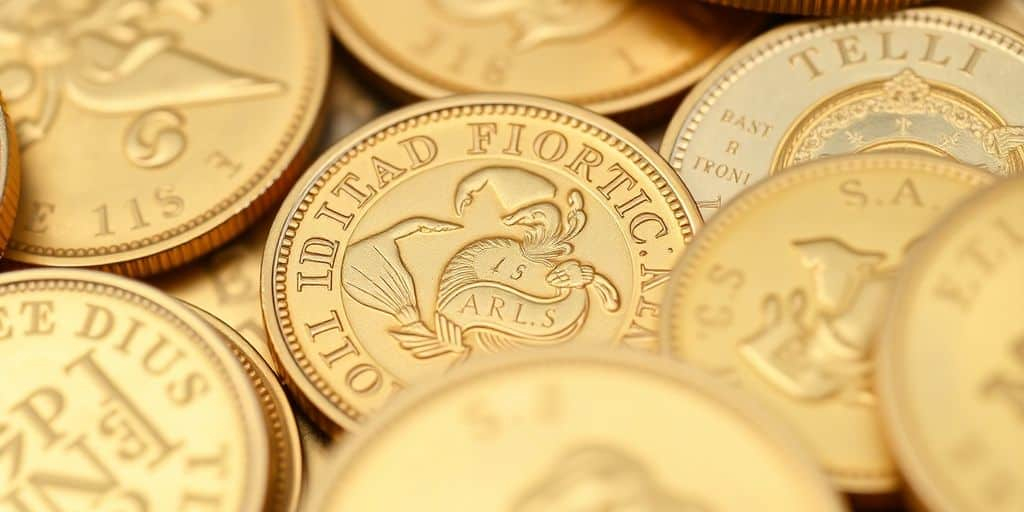 Différents Napoléons en or, détails et éclat.