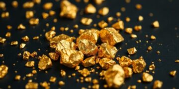 Gros plan sur des pépites d'or brillantes.