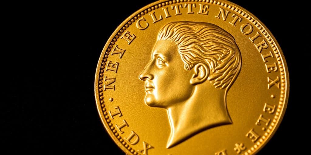 Pièce d'or Napoléon avec détails exquis sur fond sombre.