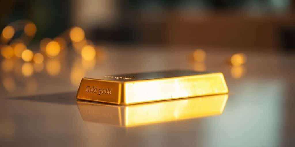 Lingot d'or sur une surface réfléchissante.
