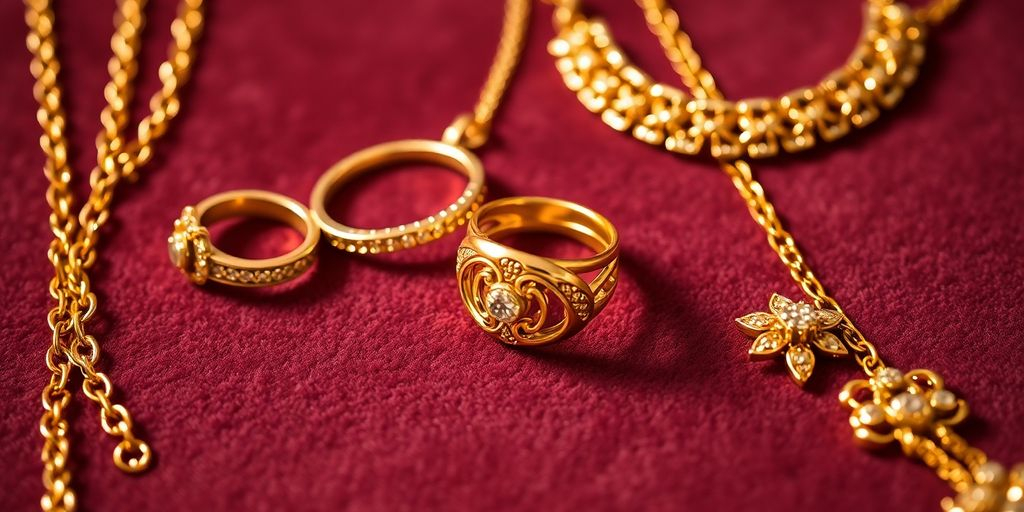 Bijoux en or élégants sur un fond en velours.