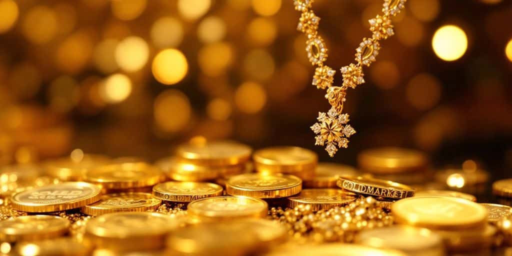 Pièces d'or brillantes sur un fond élégant.