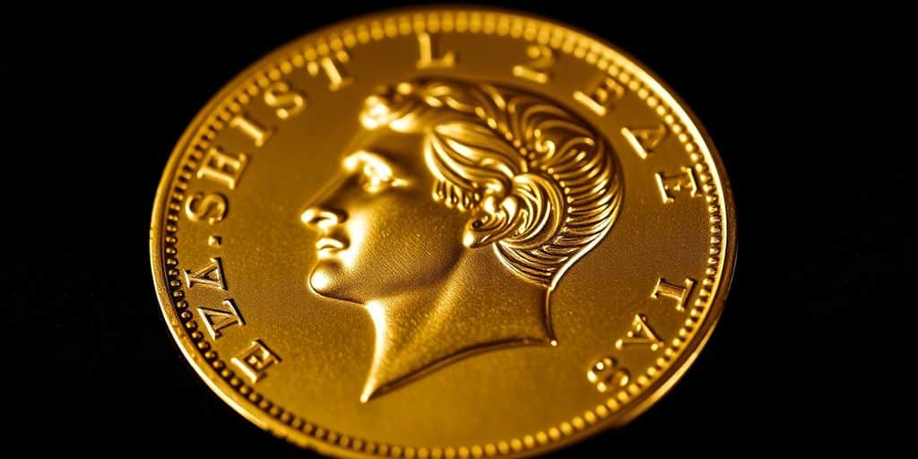 Pièce de Napoléon en or sur fond sombre.