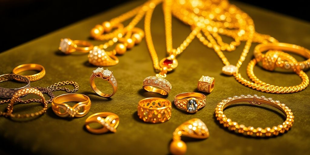 Bijoux en or sur un fond en velours.