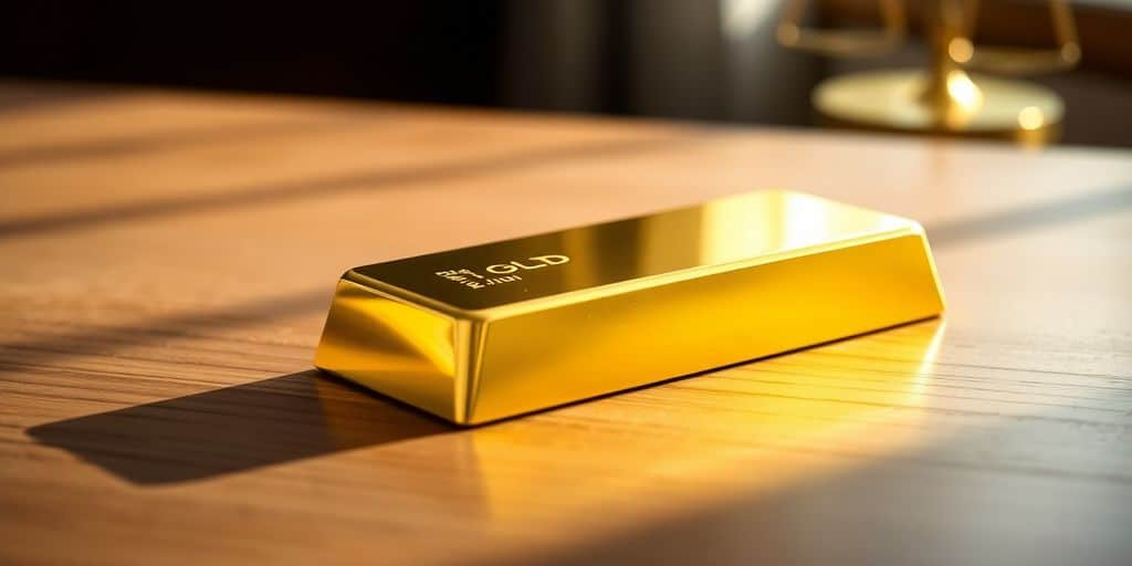 Barre d'or sur une table en bois.