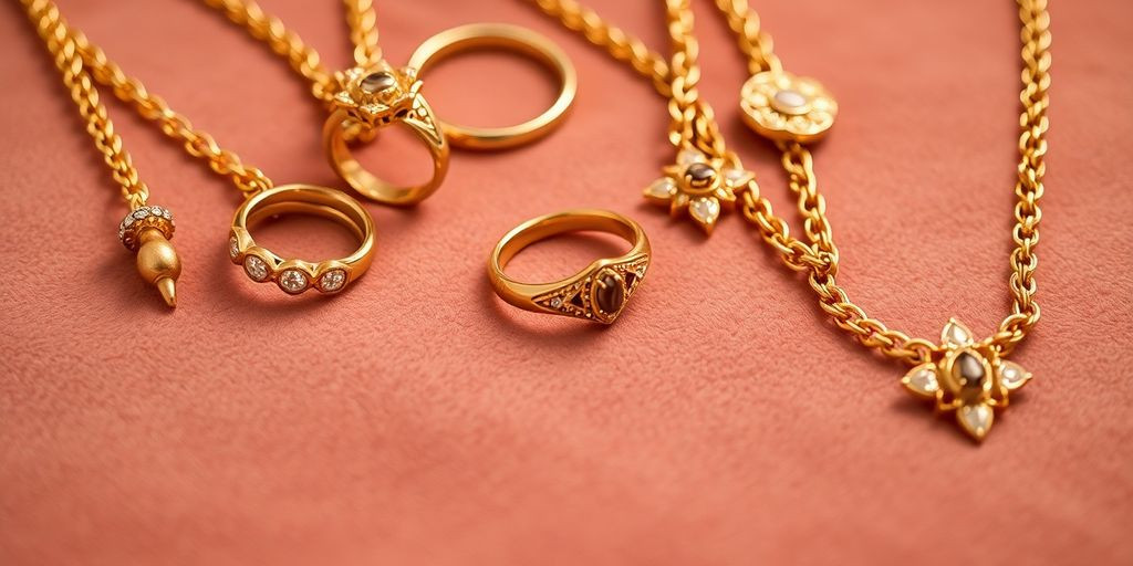 Bijoux en or élégants sur un fond en velours.