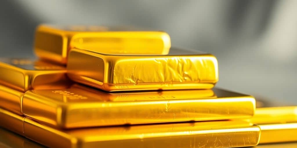Des lingots d'or empilés brillants.