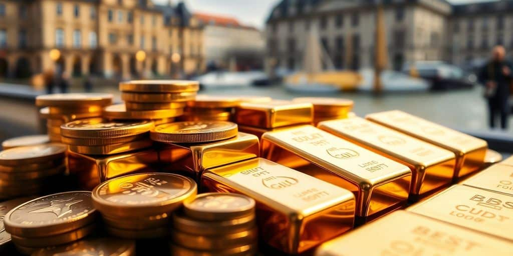 Des barres et pièces d'or brillantes.
