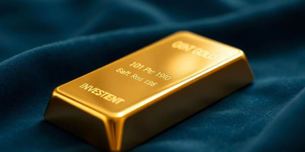 Lingot d'or sur un tissu en velours.