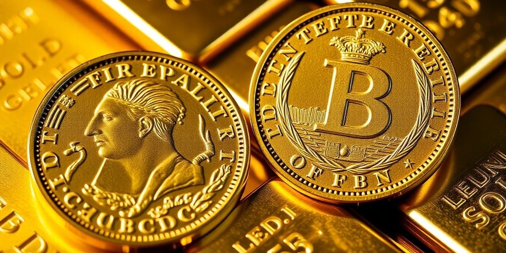 Une pièce de Napoléon et des lingots d'or.