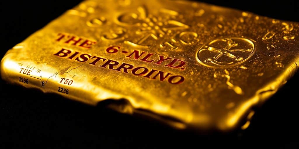 Lingot d'or vintage sur fond sombre.
