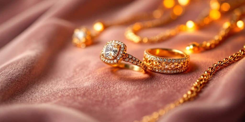 Bijoux en or élégants sur un fond en velours.