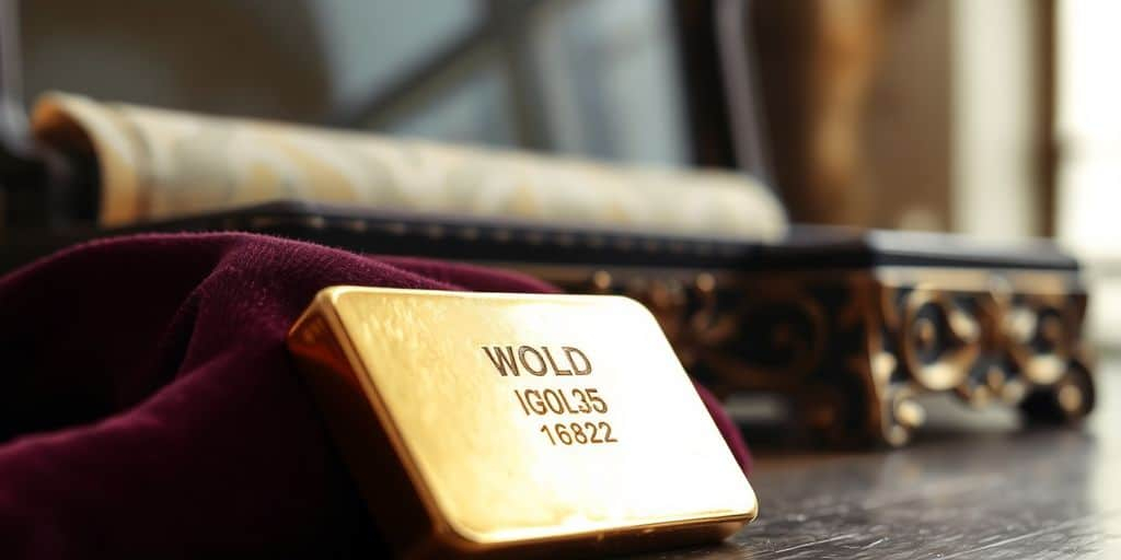 Un lingot d'or sur un tissu en velours.
