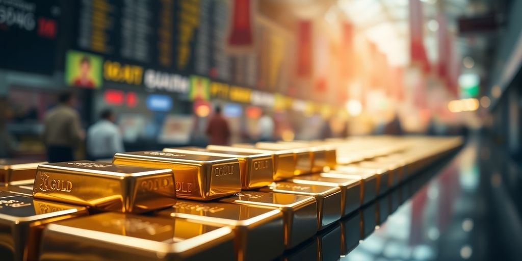 Des lingots d'or brillants empilés.