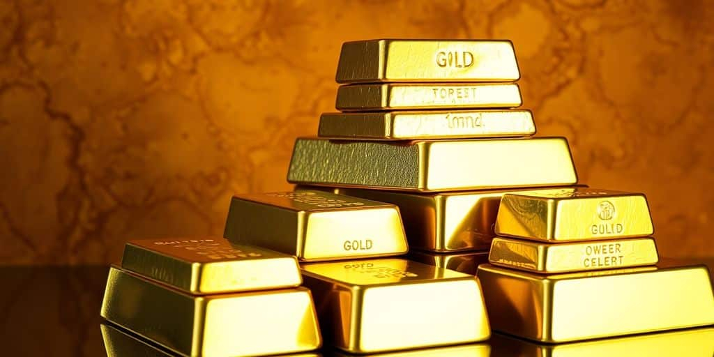 Lingots d'or brillants sur un fond texturé.