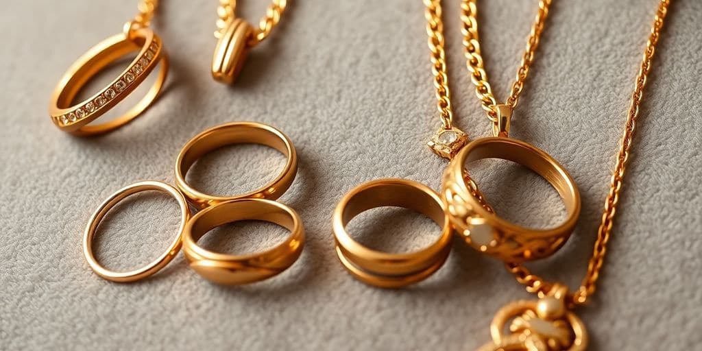 Bijoux en or sur un fond en velours.