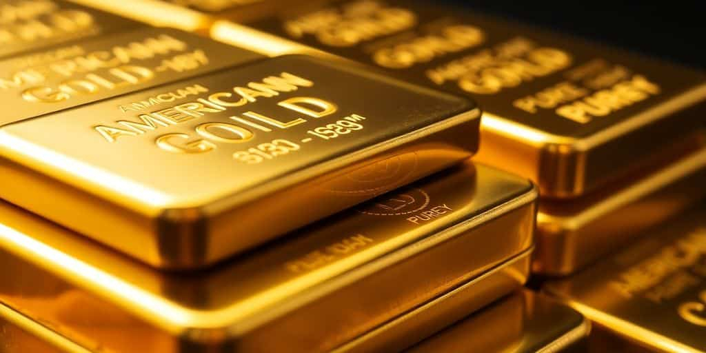 Lingots d'or américains en gros plan.