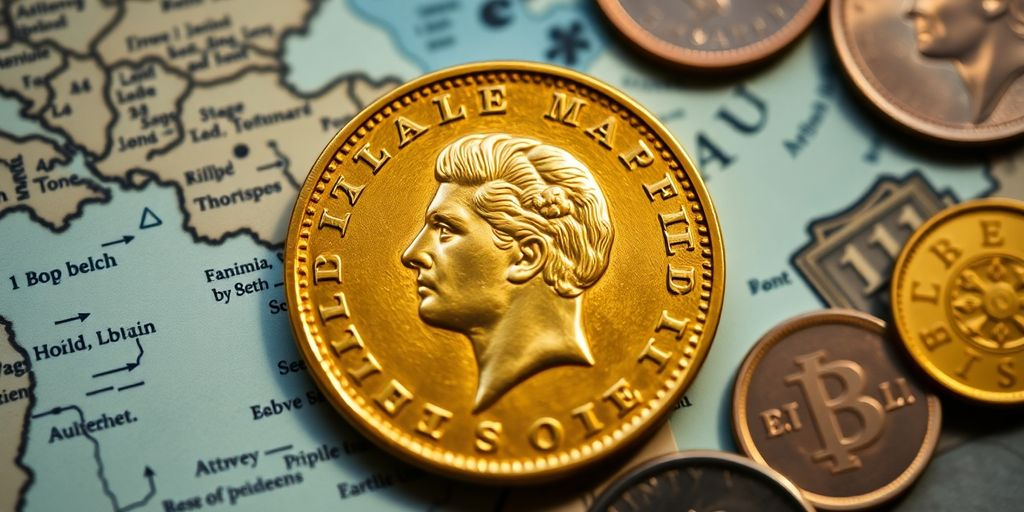 Une pièce d'or Napoléon sur une carte antique.