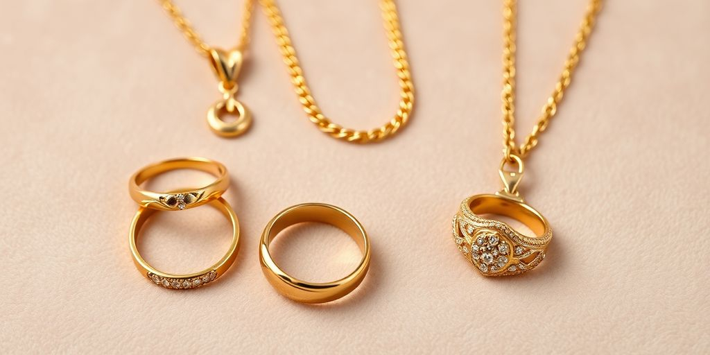 Bijoux en or sur un fond en velours.