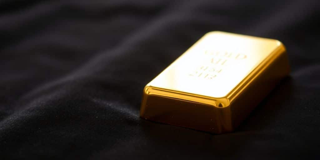 Un lingot d'or sur un tissu en velours.