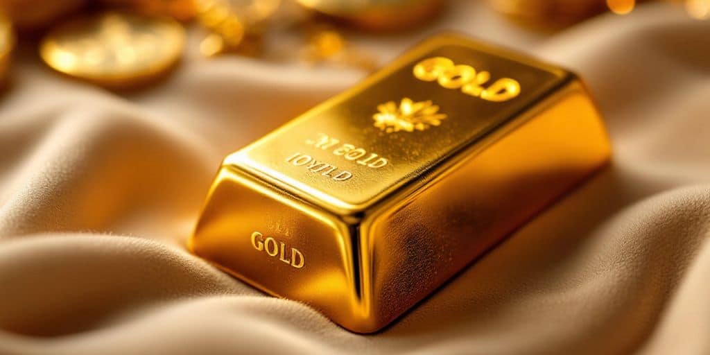 Barre d'or sur un tissu en velours.