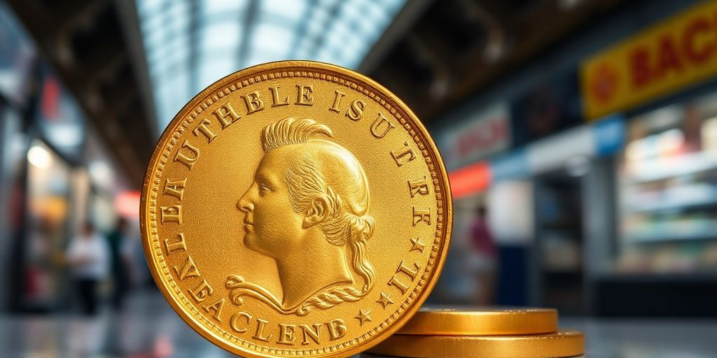 Une pièce de Napoléon en or dans un marché.