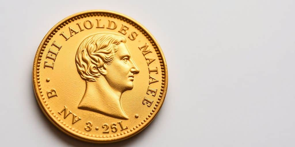 Monnaie en or de Napoléon sur fond neutre.