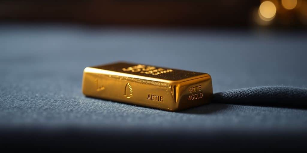 Lingot d'or sur un tissu en velours.