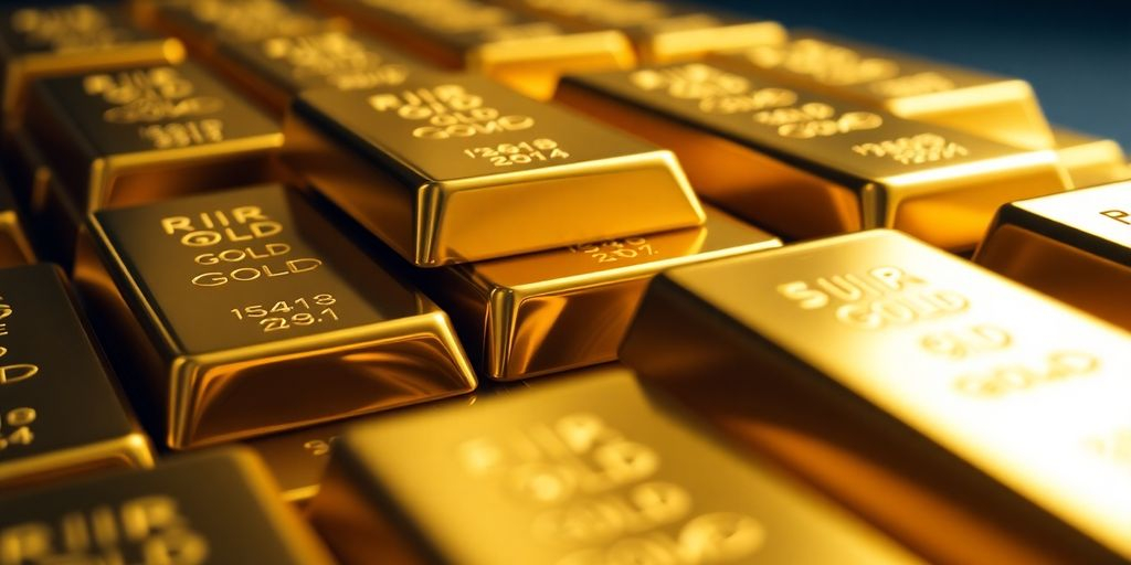 Lingots d'or empilés, brillants et précieux.