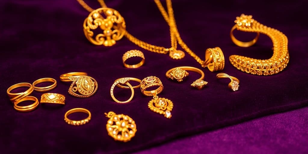 Bijoux en or sur un fond en velours.