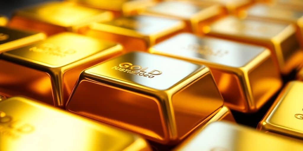 Des barres d'or empilées brillantes.