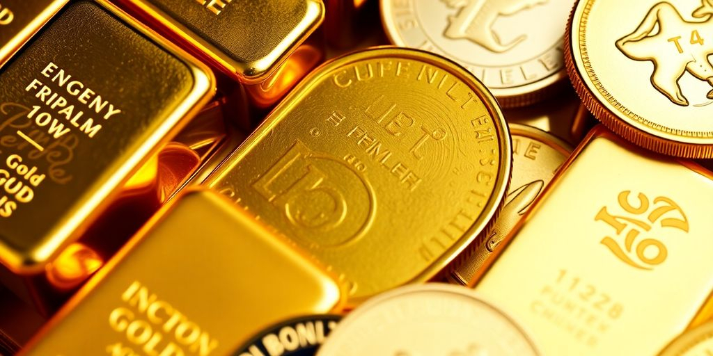 Lingots et pièces d'or en gros plan.