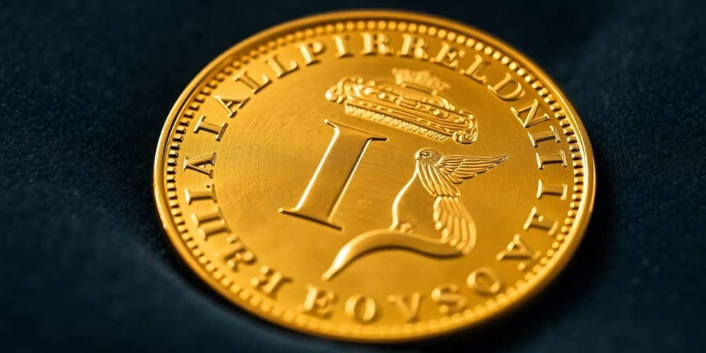 Pièce de Napoléon en or sur un fond en velours.