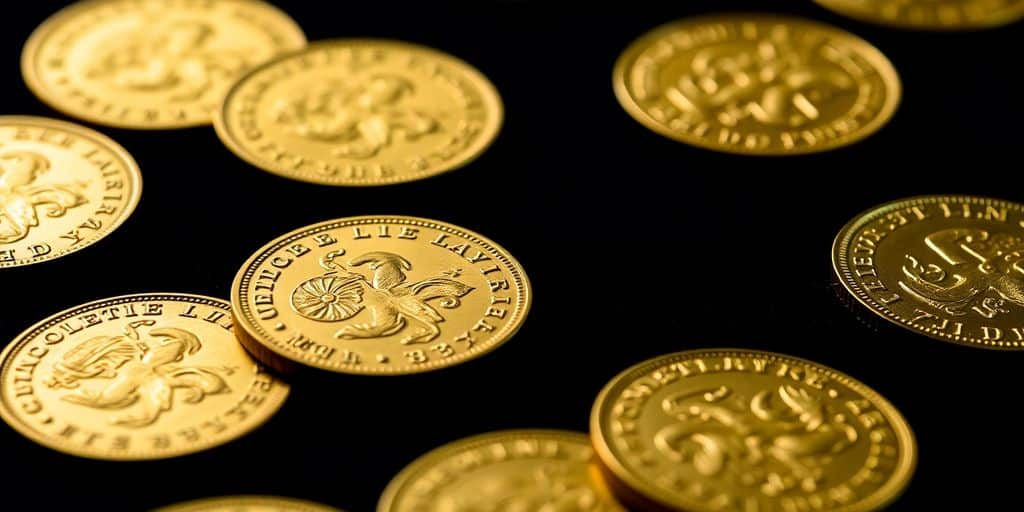 Pièces de monnaie Napoléon en or sur fond velours.