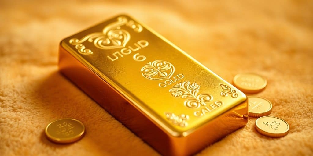 Un lingot d'or et des pièces dorées sur du velours.