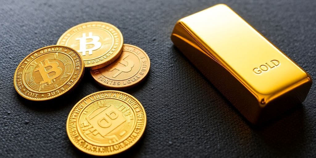 Pièces d'or et lingots sur une surface texturée.