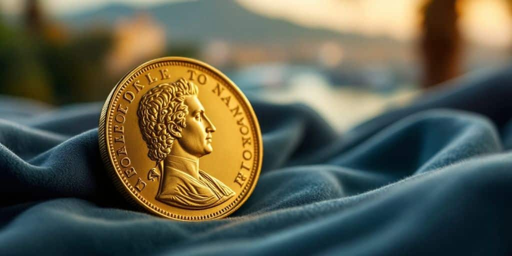 Pièce de Napoléon d'Or sur un fond élégant.