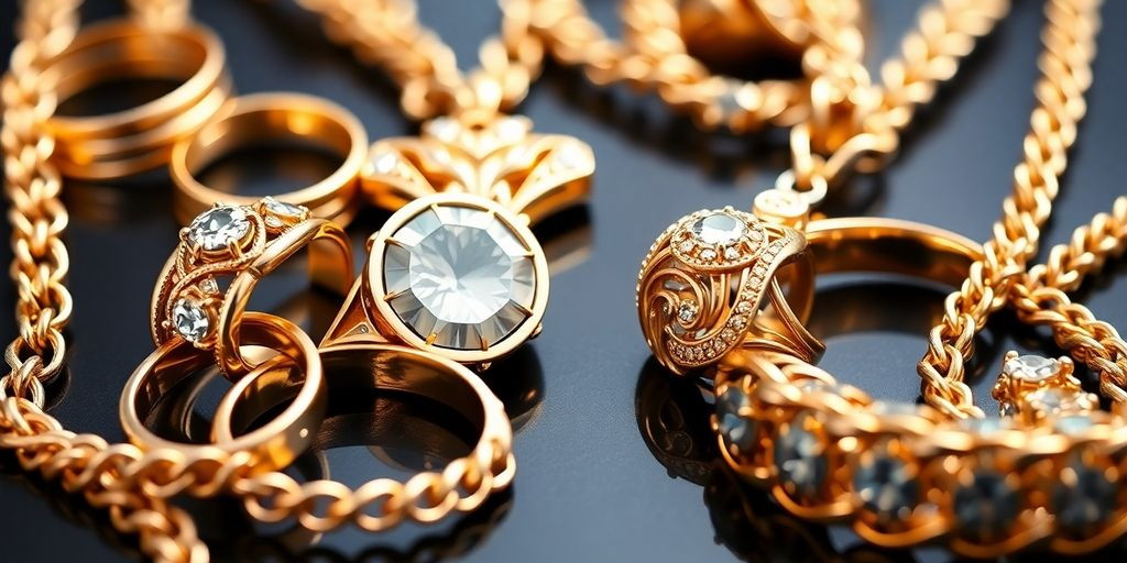 Bijoux en or élégants et luxueux sur fond flou.